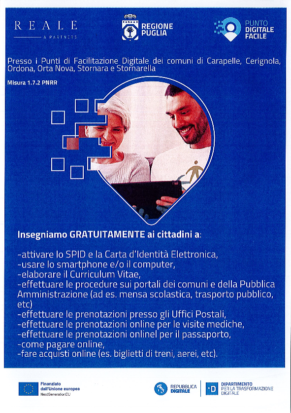 Supporto gratuito presso i punti di facilitazione digitale.